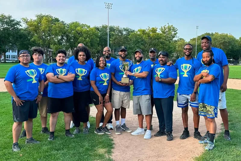 Players at a Twin Village Covenant kickball game